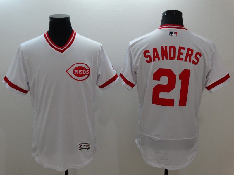 Men Cincinnati Reds 21 Sanders White Throwback Elite MLB Jerseys